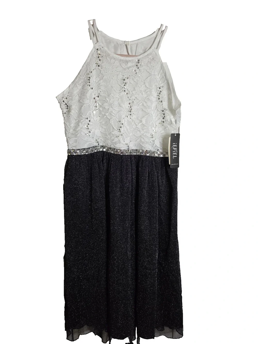 NWT iEfiel Girls Black & White Sequin Gem Party Formal Dress Size 14
